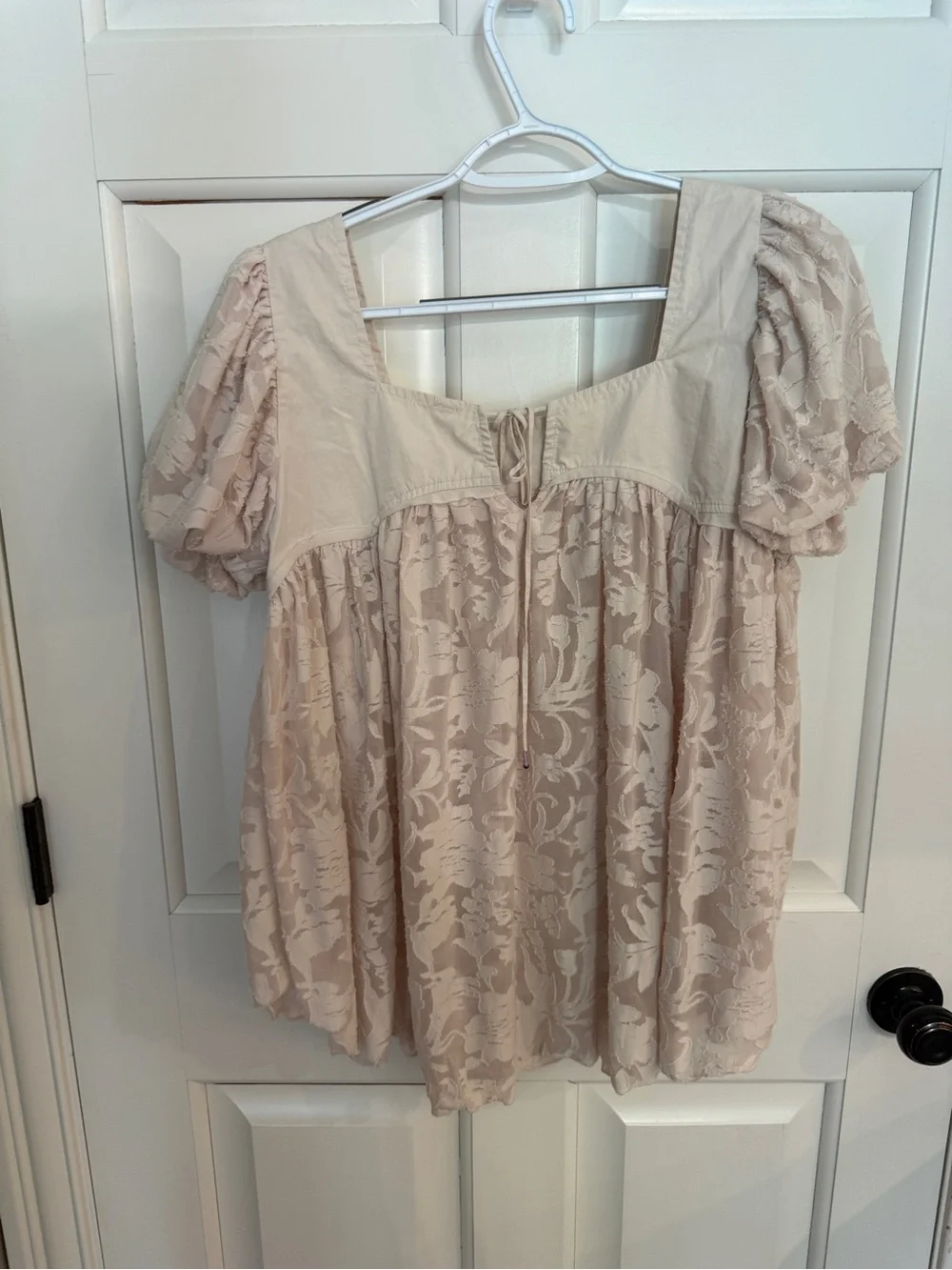Free People Blush Floral Textured Babydoll Top Puff Sleeve Boho Romantic M 25605